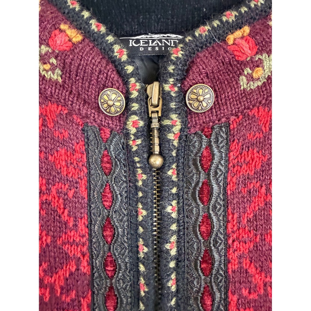 Icelandic Design Wool Cardigan Sweater Jacket Womens XL Lined Knit Full Zip - Picture 6 of 11